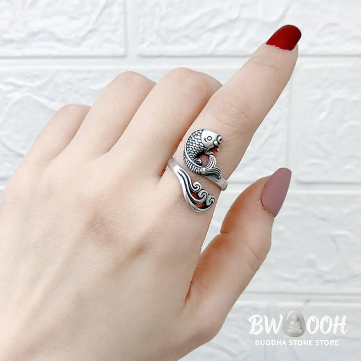 Buddha Stones 925 Sterling Silver Koi Fish Water Ripple Luck Wealth Ring - BWOOOH - Koi Fish(Luck♥Prosperity) - Ring
