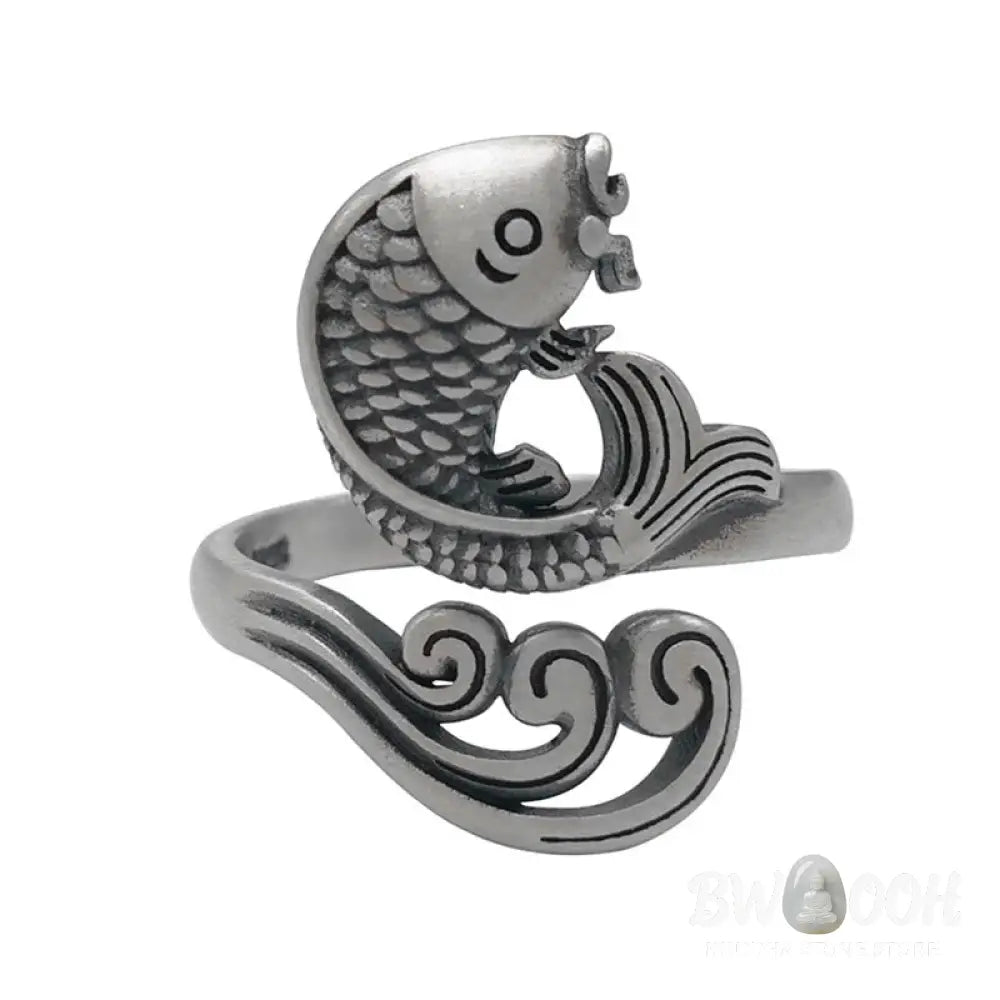 Buddha Stones 925 Sterling Silver Koi Fish Water Ripple Luck Wealth Ring - BWOOOH - Koi Fish(Luck♥Prosperity) - Ring