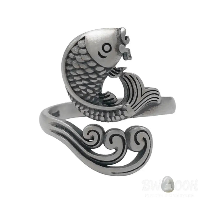 Buddha Stones 925 Sterling Silver Koi Fish Water Ripple Luck Wealth Ring - BWOOOH - Koi Fish(Luck♥Prosperity) - Ring
