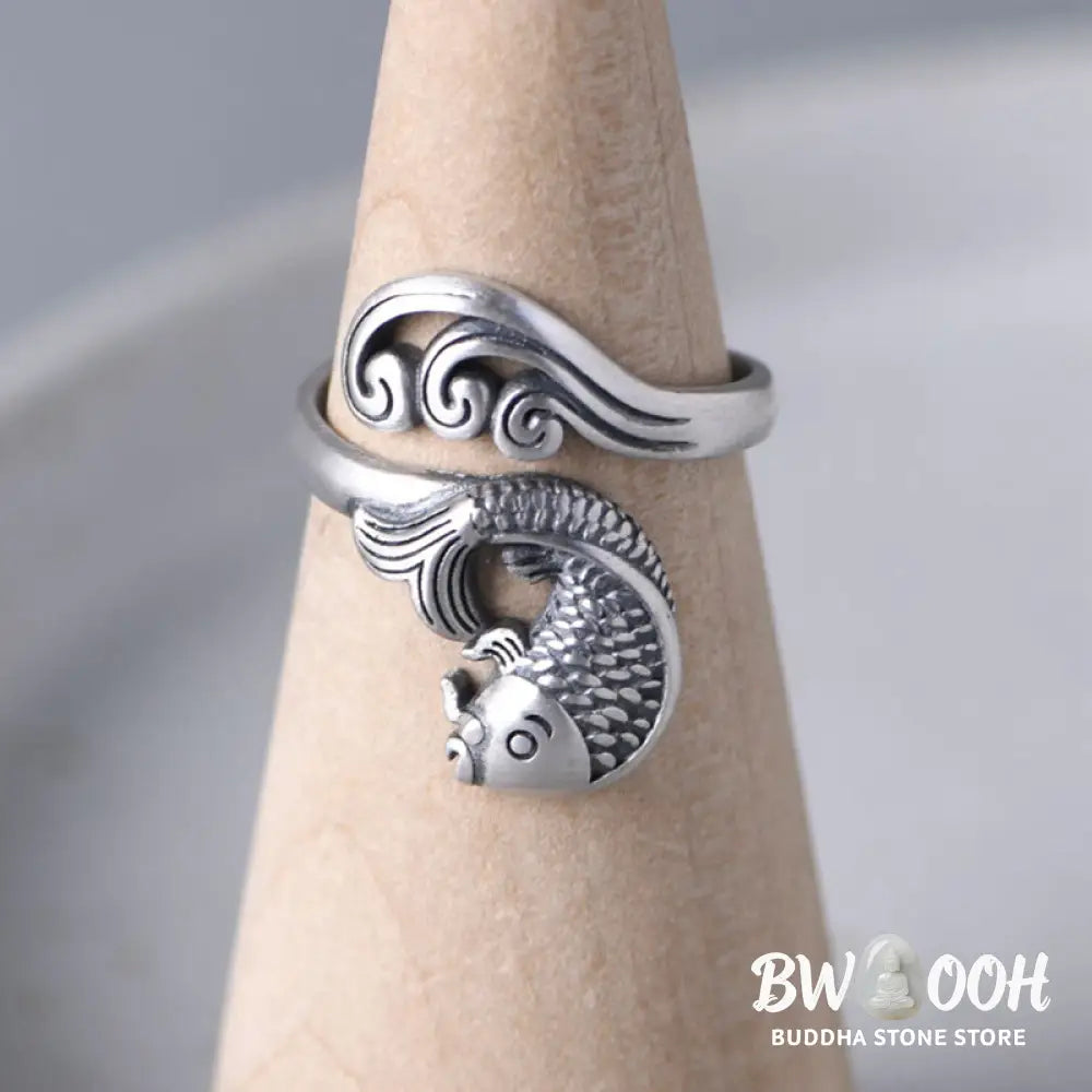 Buddha Stones 925 Sterling Silver Koi Fish Water Ripple Luck Wealth Ring - BWOOOH - Koi Fish(Luck♥Prosperity) - Ring