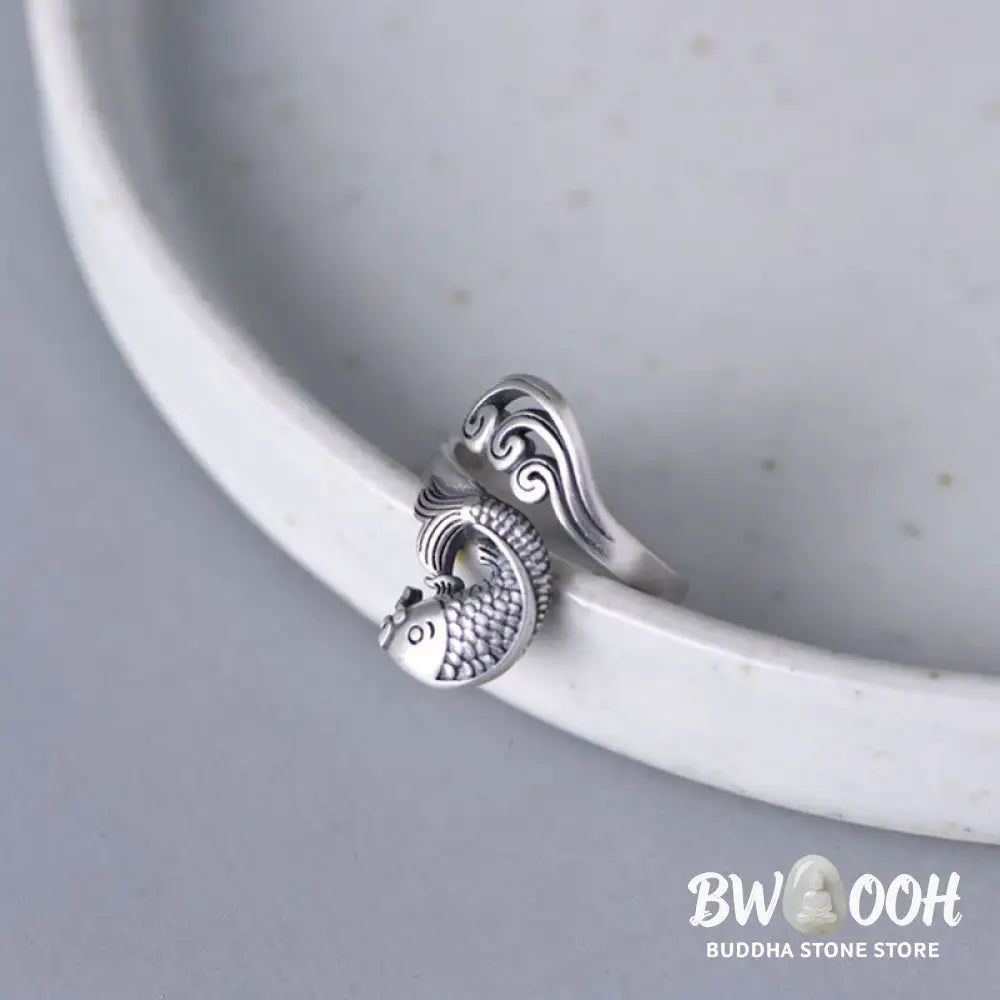 Buddha Stones 925 Sterling Silver Koi Fish Water Ripple Luck Wealth Ring - BWOOOH - Koi Fish(Luck♥Prosperity) - Ring