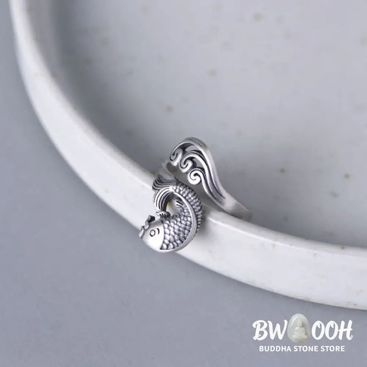 Buddha Stones 925 Sterling Silver Koi Fish Water Ripple Luck Wealth Ring - BWOOOH - Koi Fish(Luck♥Prosperity) - Ring