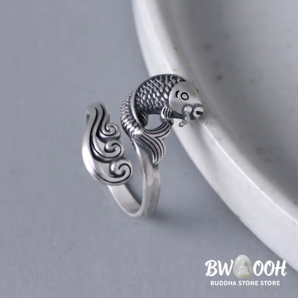 Buddha Stones 925 Sterling Silver Koi Fish Water Ripple Luck Wealth Ring - BWOOOH - Koi Fish(Luck♥Prosperity) - Ring