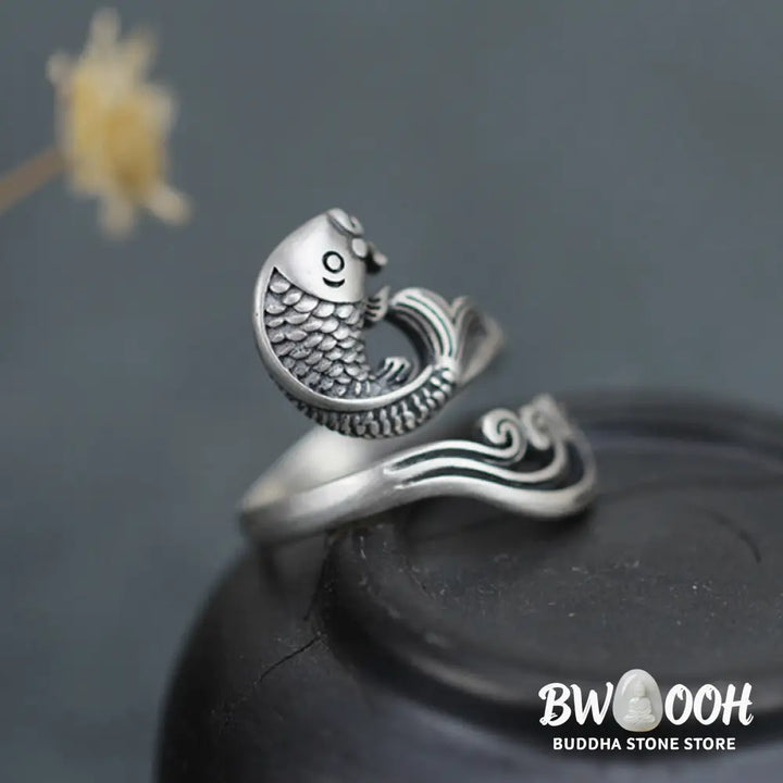 Buddha Stones 925 Sterling Silver Koi Fish Water Ripple Luck Wealth Ring - BWOOOH - Koi Fish(Luck♥Prosperity) - Ring