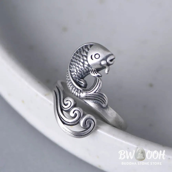 Buddha Stones 925 Sterling Silver Koi Fish Water Ripple Luck Wealth Ring - BWOOOH - Koi Fish(Luck♥Prosperity) - Ring