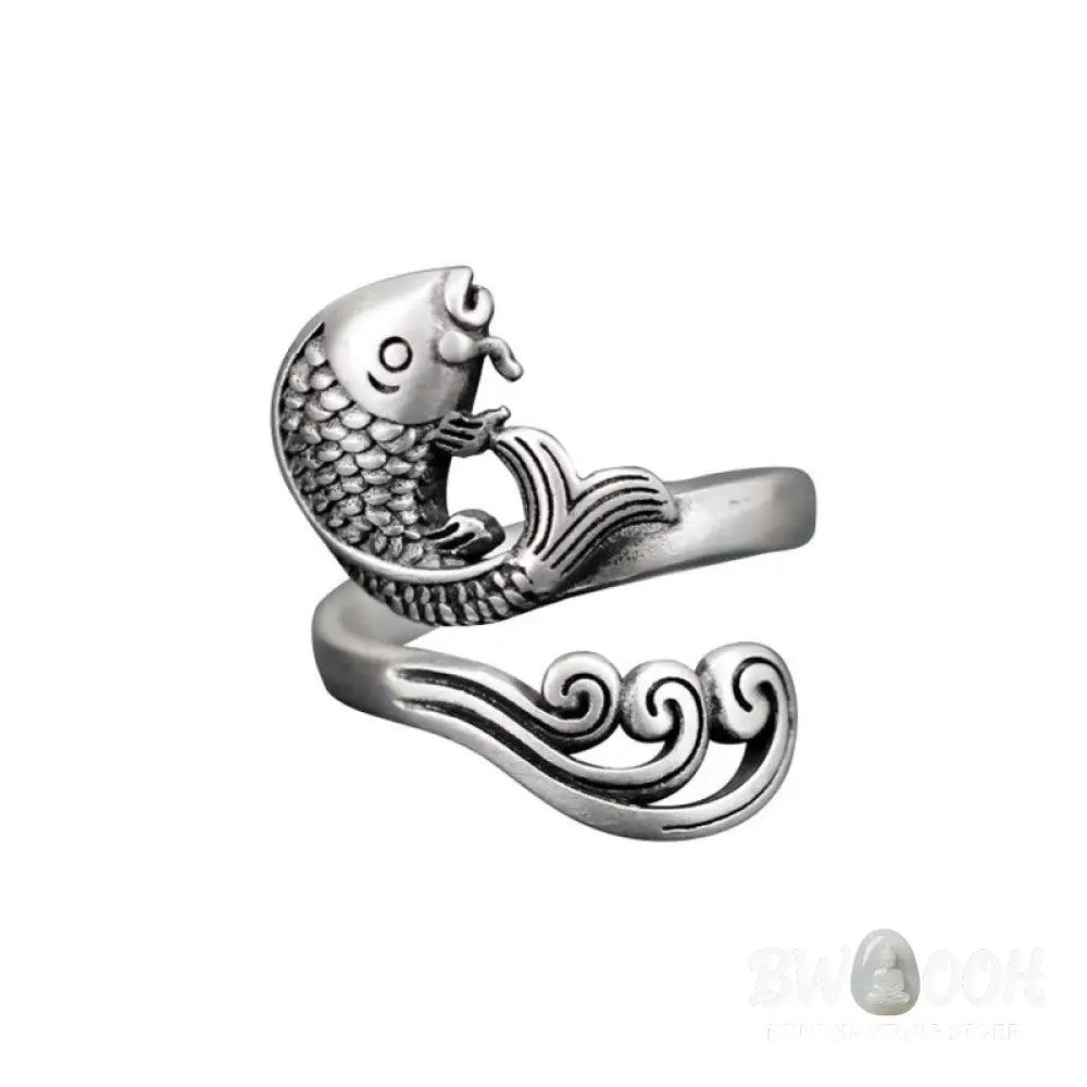 Buddha Stones 925 Sterling Silver Koi Fish Water Ripple Luck Wealth Ring - BWOOOH - Koi Fish(Luck♥Prosperity) - Ring