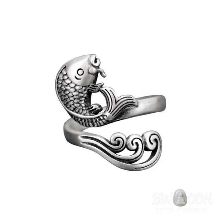 Buddha Stones 925 Sterling Silver Koi Fish Water Ripple Luck Wealth Ring - BWOOOH - Koi Fish(Luck♥Prosperity) - Ring