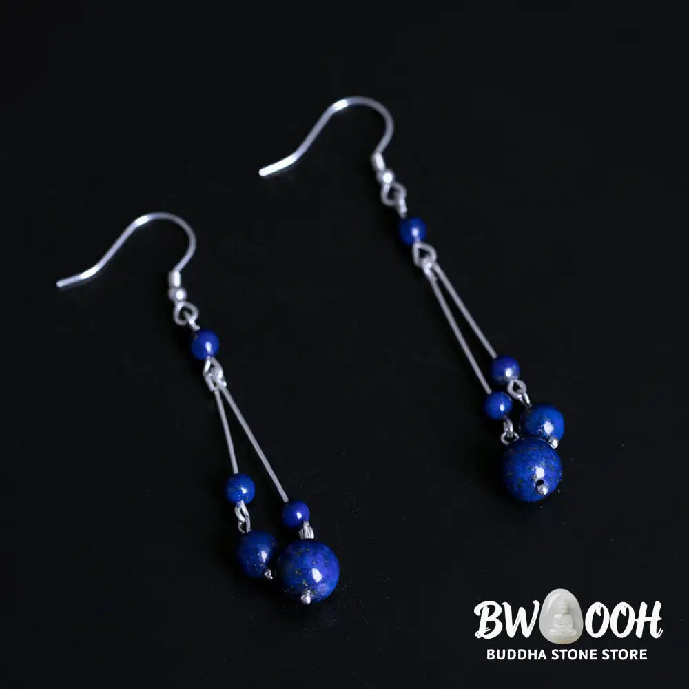 Buddha Stones 925 Sterling Silver Lazurite Beads Serenity Drop Earrings - 925 Sterling Silver - Earrings