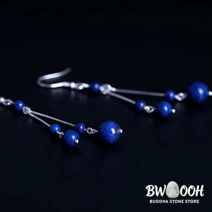 Buddha Stones 925 Sterling Silver Lazurite Beads Serenity Drop Earrings - 925 Sterling Silver - Earrings