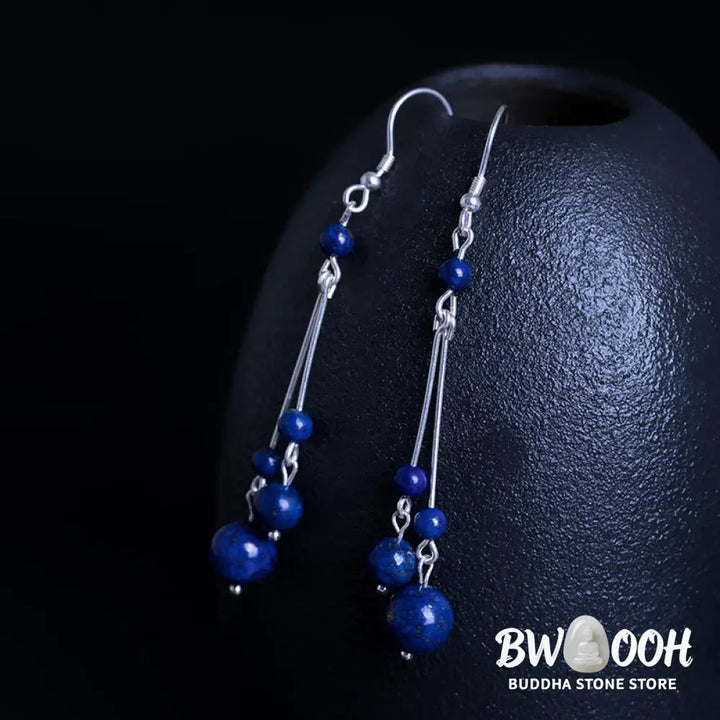 Buddha Stones 925 Sterling Silver Lazurite Beads Serenity Drop Earrings - 925 Sterling Silver - Earrings