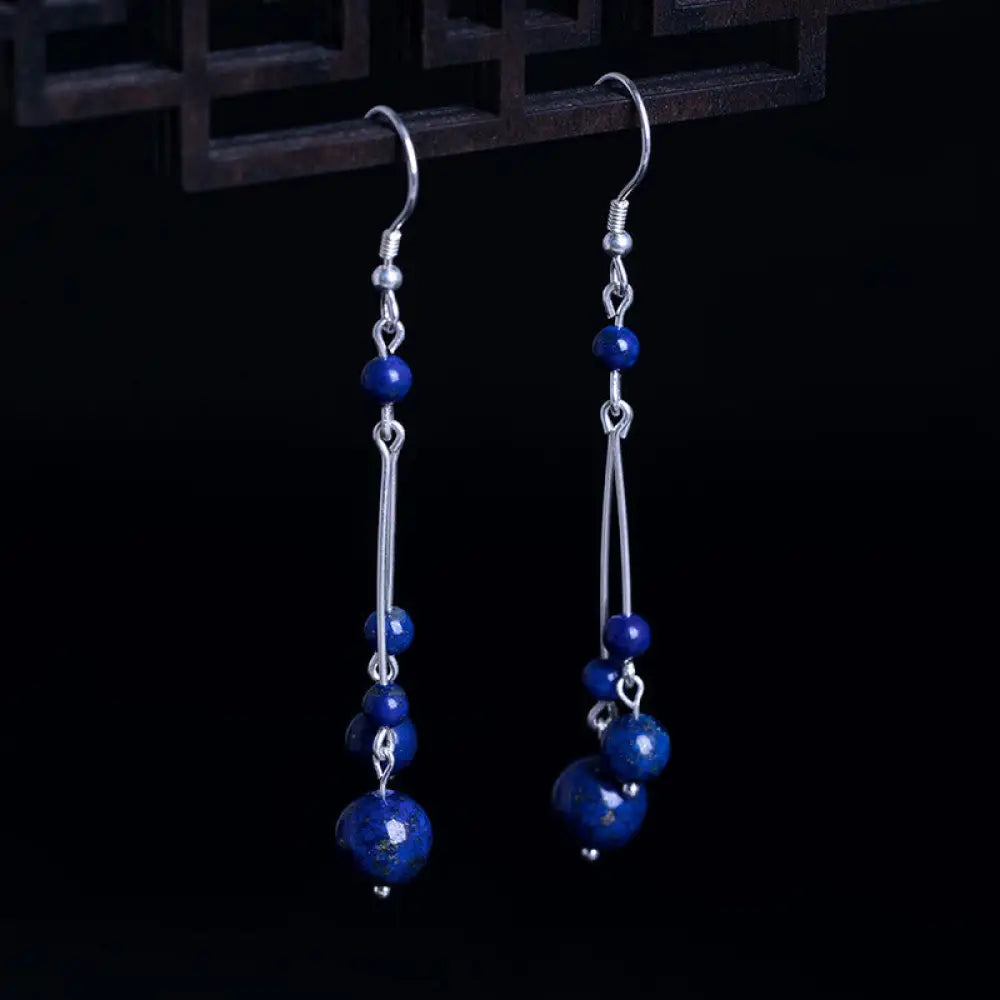 BWOOOH 925 Sterling Silver Lazurite Beads Serenity Drop Earrings — Sterling Silver crystal healing bracelet for spiritual ...
