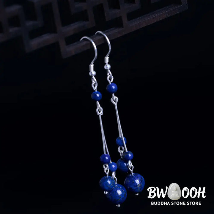 Buddha Stones 925 Sterling Silver Lazurite Beads Serenity Drop Earrings - 925 Sterling Silver - Earrings