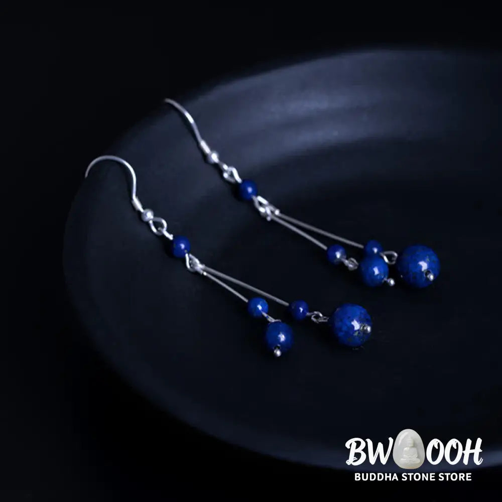 Buddha Stones 925 Sterling Silver Lazurite Beads Serenity Drop Earrings - 925 Sterling Silver - Earrings