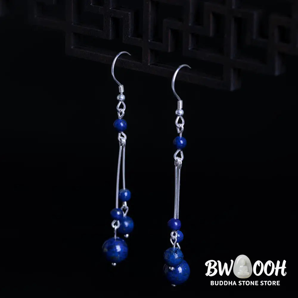 Buddha Stones 925 Sterling Silver Lazurite Beads Serenity Drop Earrings - 925 Sterling Silver - Earrings