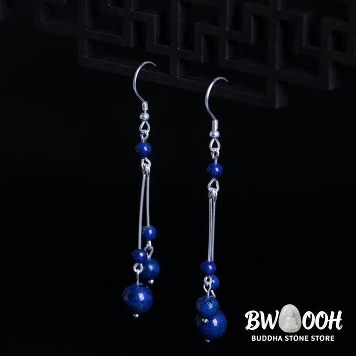 Buddha Stones 925 Sterling Silver Lazurite Beads Serenity Drop Earrings - 925 Sterling Silver - Earrings
