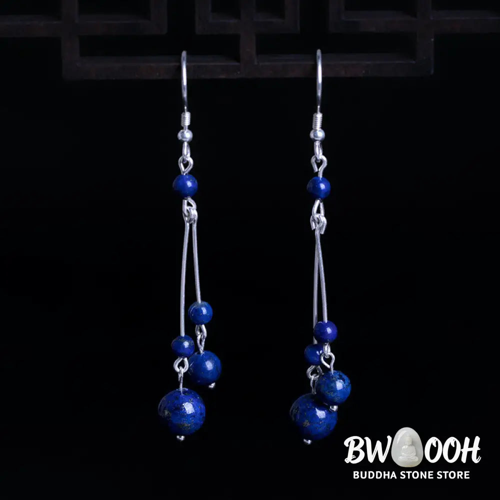 Buddha Stones 925 Sterling Silver Lazurite Beads Serenity Drop Earrings - 925 Sterling Silver - Earrings