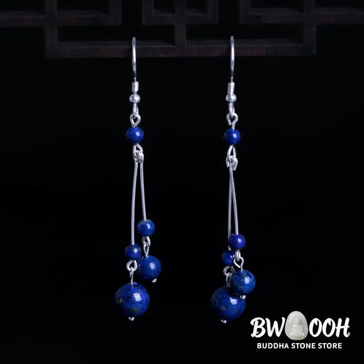 Buddha Stones 925 Sterling Silver Lazurite Beads Serenity Drop Earrings - 925 Sterling Silver - Earrings
