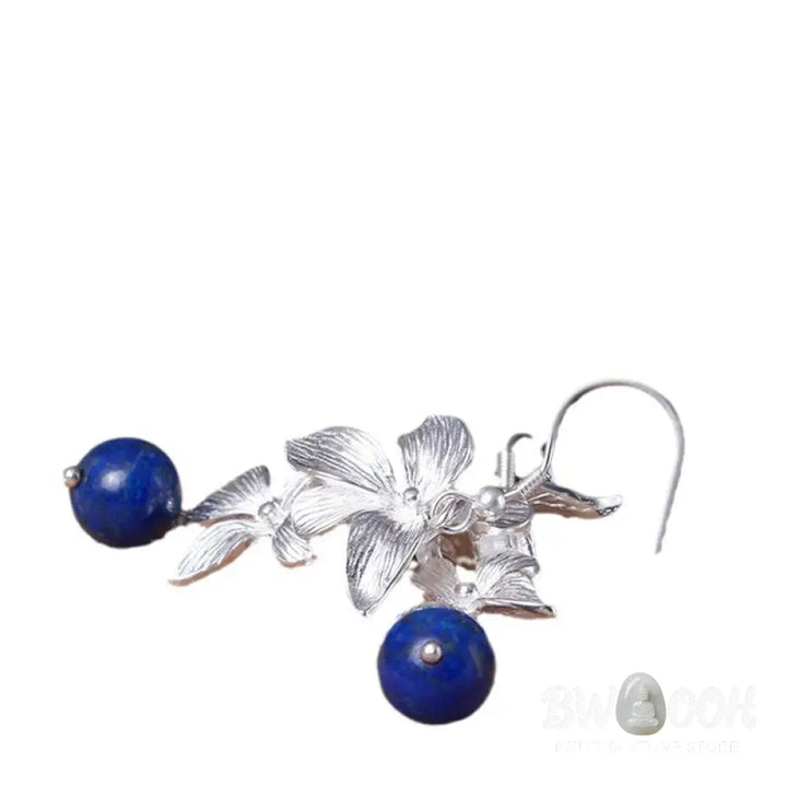 Buddha Stones 925 Sterling Silver Lazurite Ethnic Style Flower Positive Drop Earrings - 925 Sterling Silver - Earrings