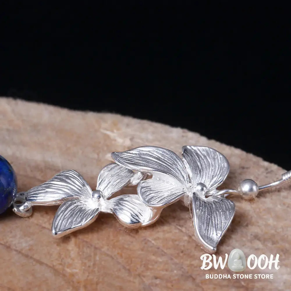 Buddha Stones 925 Sterling Silver Lazurite Ethnic Style Flower Positive Drop Earrings - 925 Sterling Silver - Earrings