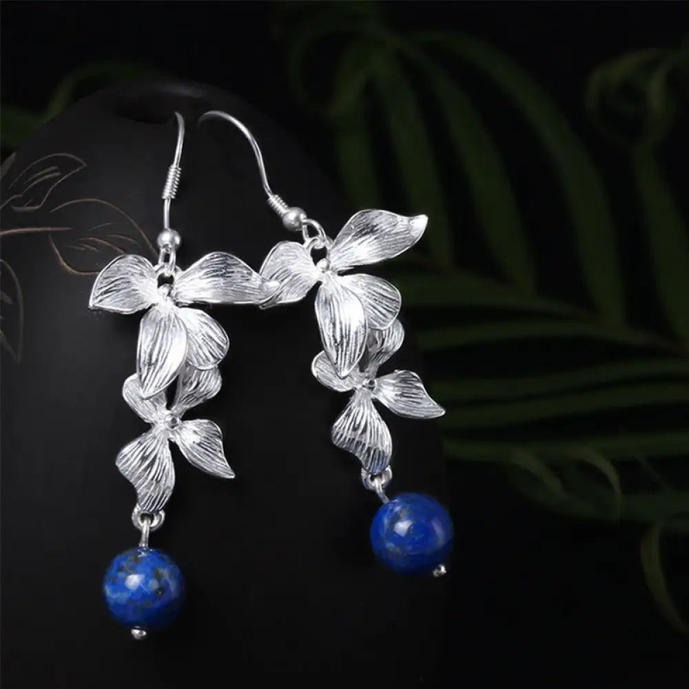 BWOOOH 925 Sterling Silver Lazurite Ethnic Style Flower Positive Drop Earrings — Sterling Silver crystal healing bracelet ...