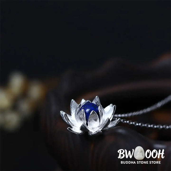Buddha Stones 925 Sterling Silver Lazurite Lotus Flower Self Care Necklace Pendant - BWOOOH - 925 Sterling