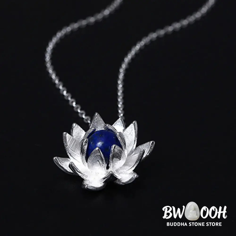 Buddha Stones 925 Sterling Silver Lazurite Lotus Flower Self Care Necklace Pendant - BWOOOH - 925 Sterling