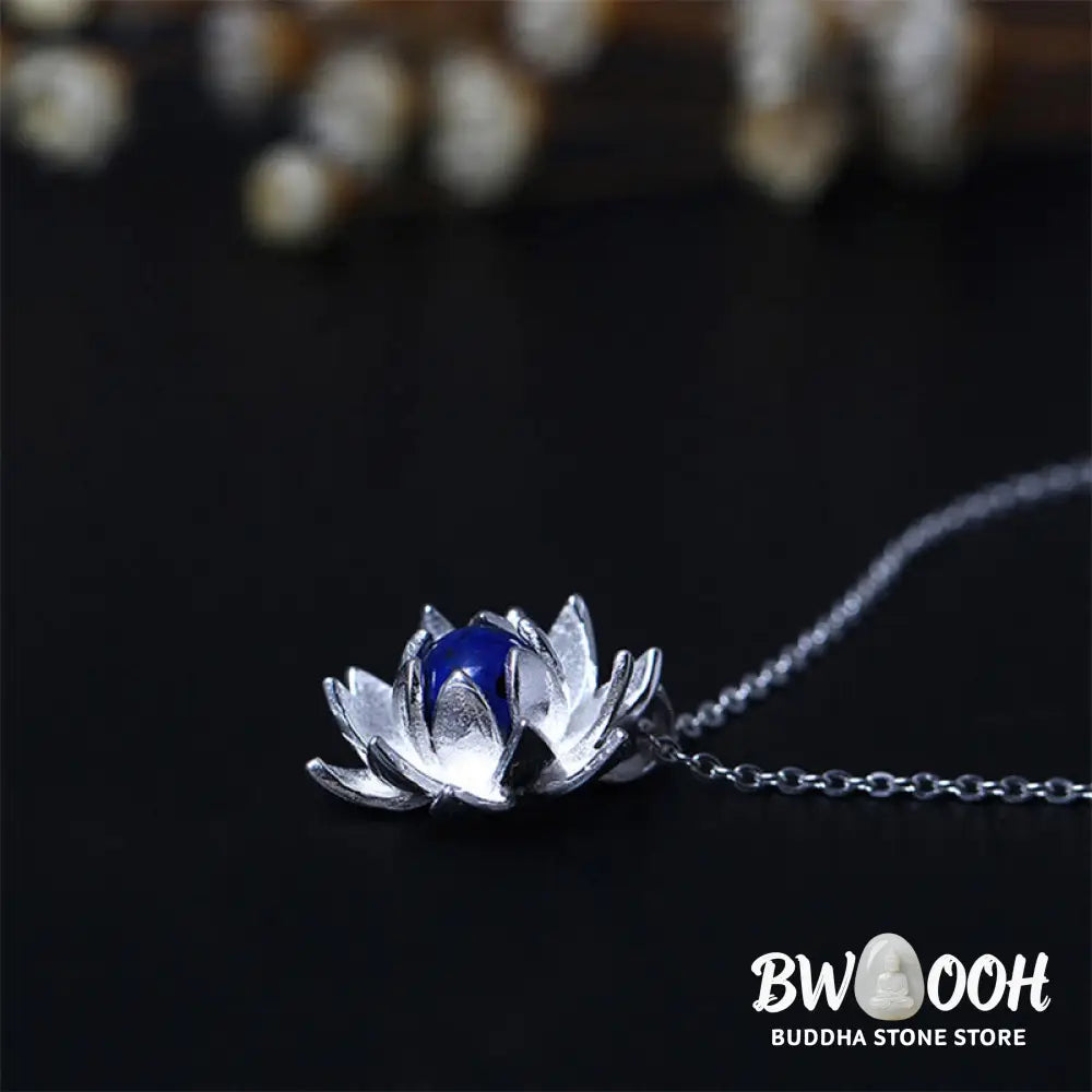 Buddha Stones 925 Sterling Silver Lazurite Lotus Flower Self Care Necklace Pendant - BWOOOH - 925 Sterling