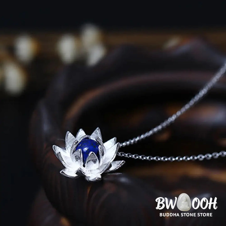 Buddha Stones 925 Sterling Silver Lazurite Lotus Flower Self Care Necklace Pendant - BWOOOH - 925 Sterling