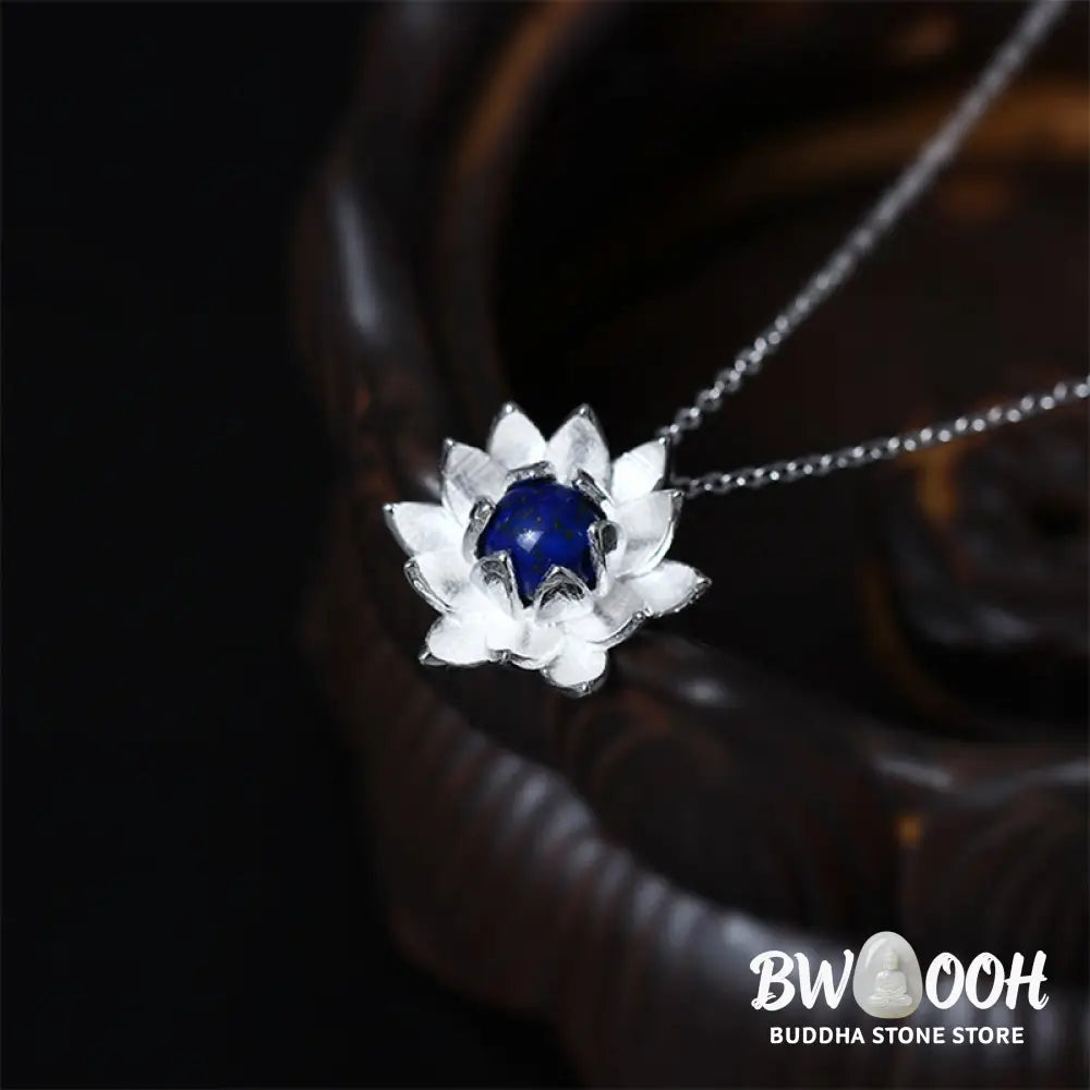 Buddha Stones 925 Sterling Silver Lazurite Lotus Flower Self Care Necklace Pendant - BWOOOH - 925 Sterling