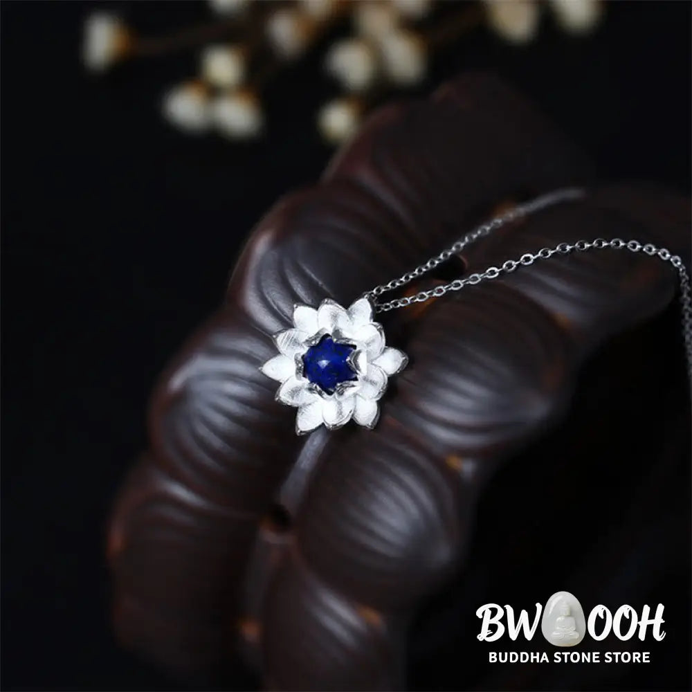 Buddha Stones 925 Sterling Silver Lazurite Lotus Flower Self Care Necklace Pendant - BWOOOH - 925 Sterling