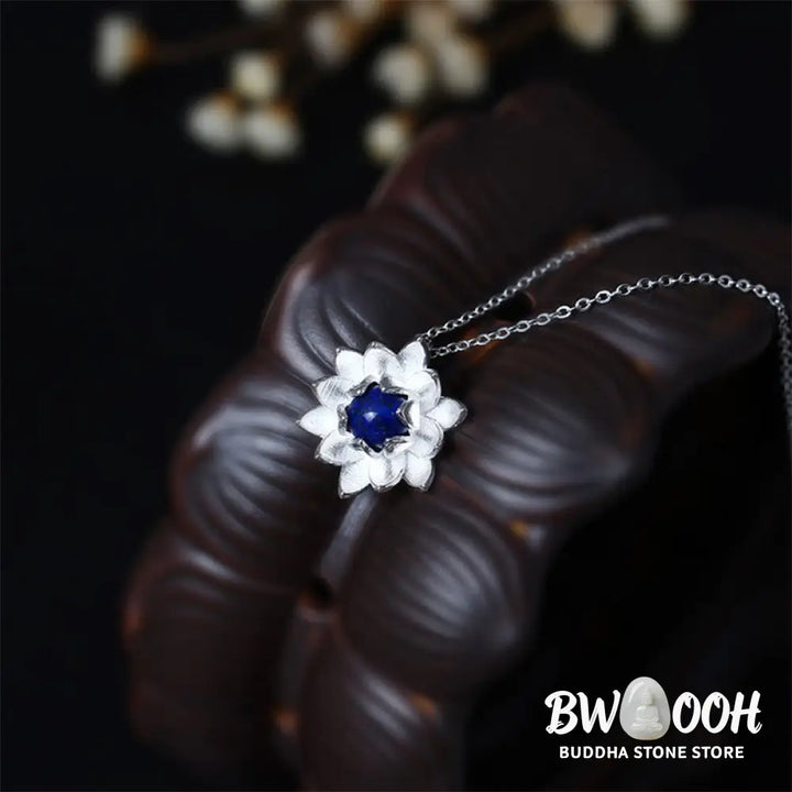 Buddha Stones 925 Sterling Silver Lazurite Lotus Flower Self Care Necklace Pendant - BWOOOH - 925 Sterling