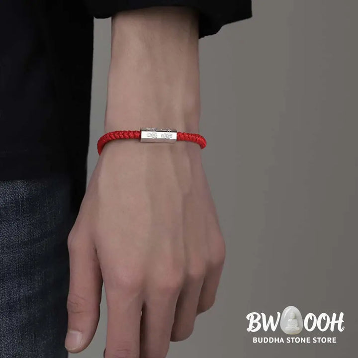Buddha Stones 925 Sterling Silver Letter Engraving Blessing String Bracelet - BWOOOH - Bracelet