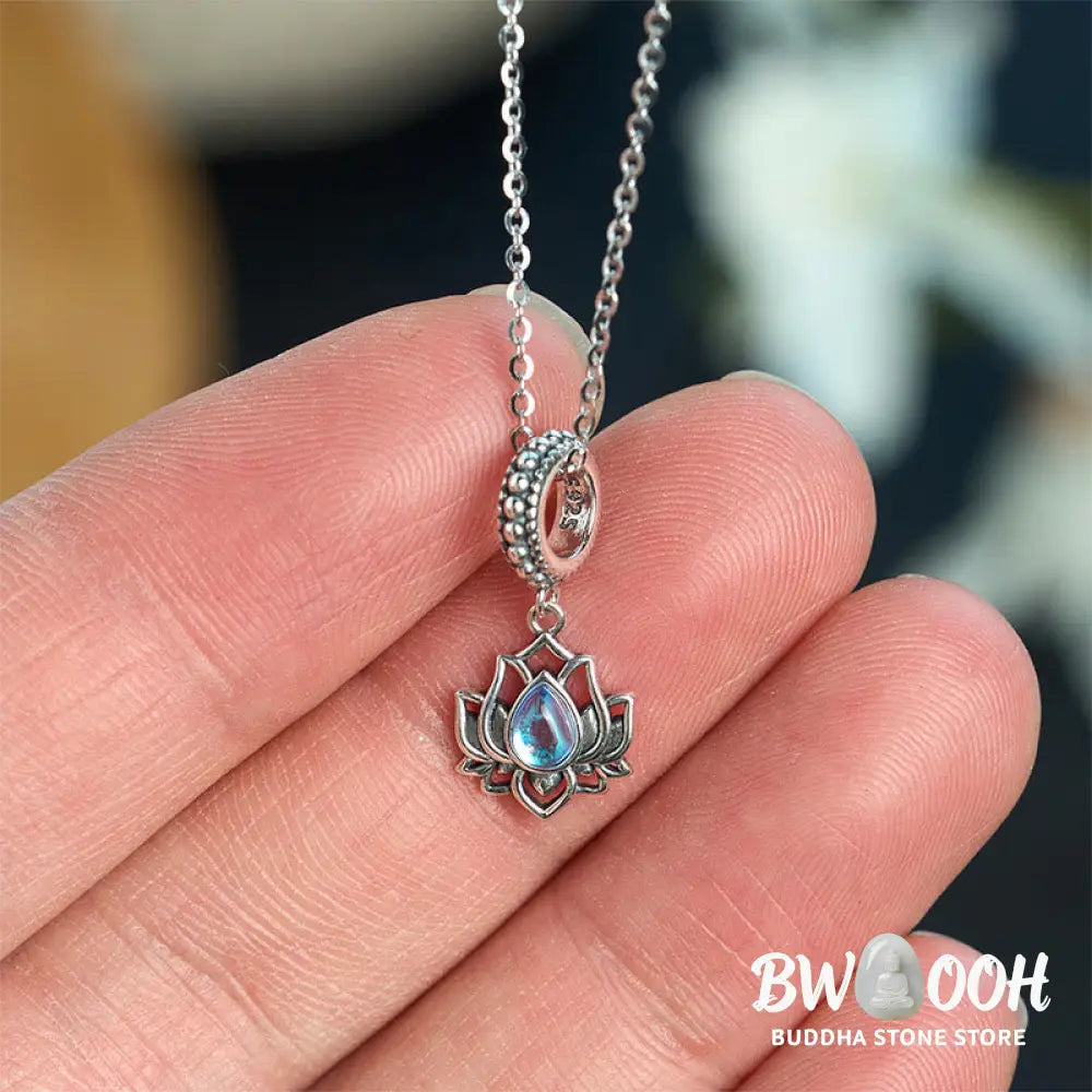 Buddha Stones 925 Sterling Silver Lotus Design Moonstone Healing Necklace Pendant - BWOOOH - Moonstone - Necklaces &amp;