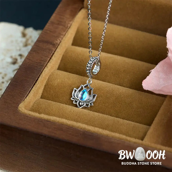 Buddha Stones 925 Sterling Silver Lotus Design Moonstone Healing Necklace Pendant - BWOOOH - Moonstone - Necklaces &amp;