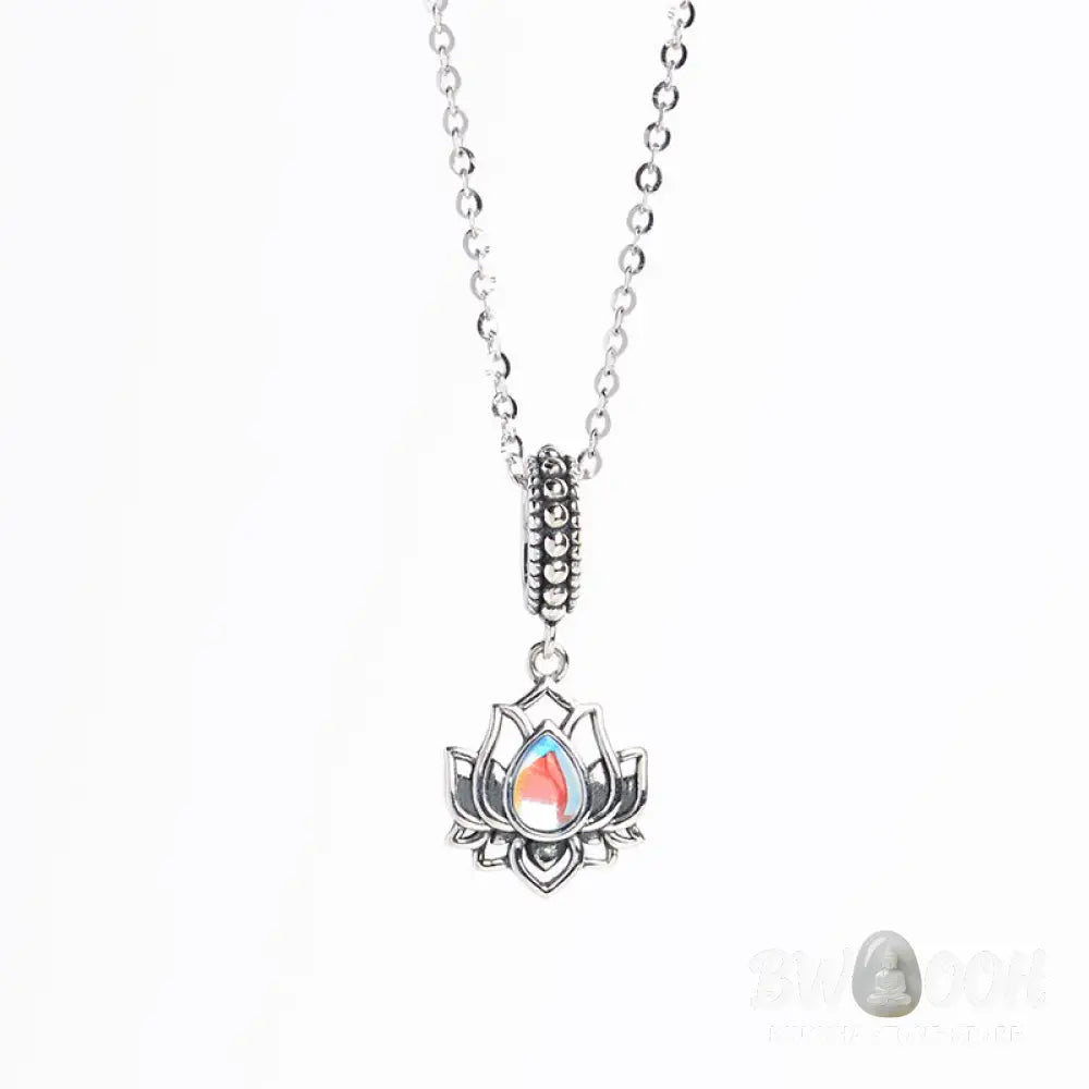 Buddha Stones 925 Sterling Silver Lotus Design Moonstone Healing Necklace Pendant - BWOOOH - Moonstone - Necklaces &amp;