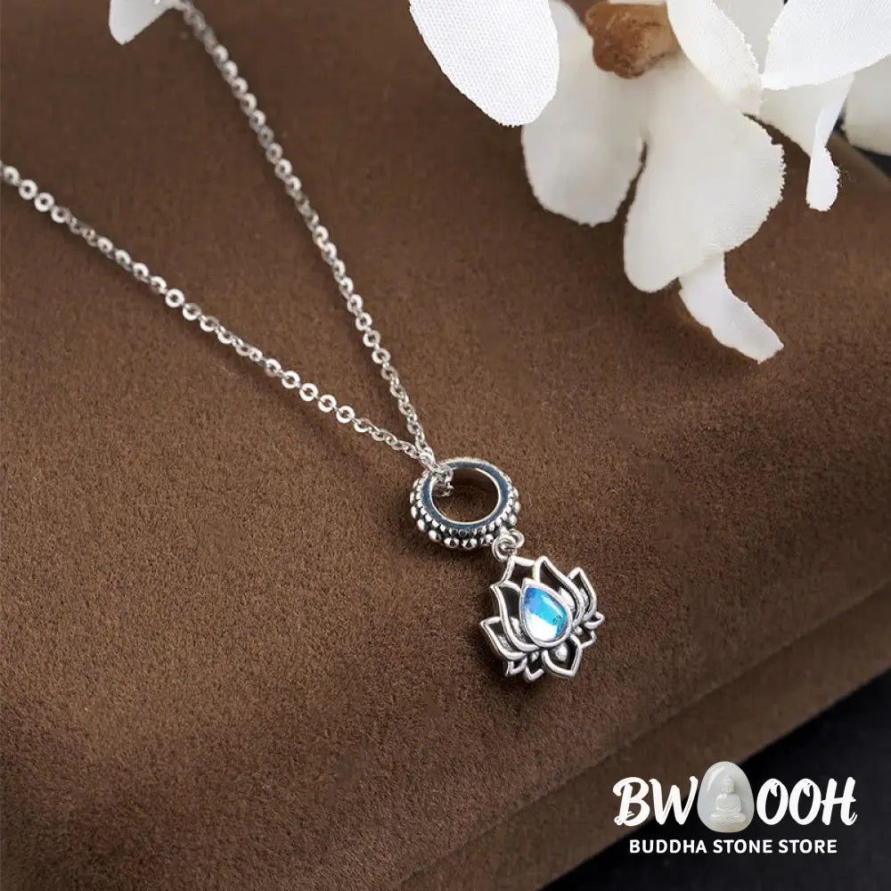 Buddha Stones 925 Sterling Silver Lotus Design Moonstone Healing Necklace Pendant - BWOOOH - Moonstone - Necklaces &amp;