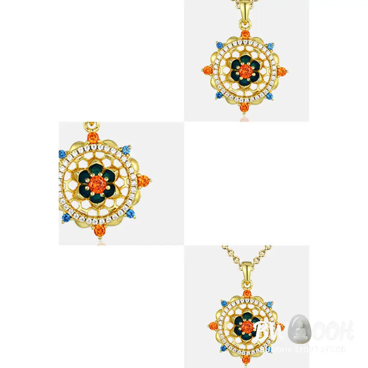 Buddha Stones 925 Sterling Silver Lotus Flower Colorful Zircon New Beginning Necklace Pendant - BWOOOH