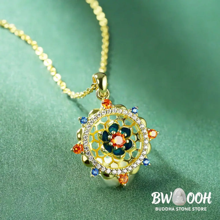 Buddha Stones 925 Sterling Silver Lotus Flower Colorful Zircon New Beginning Necklace Pendant - BWOOOH