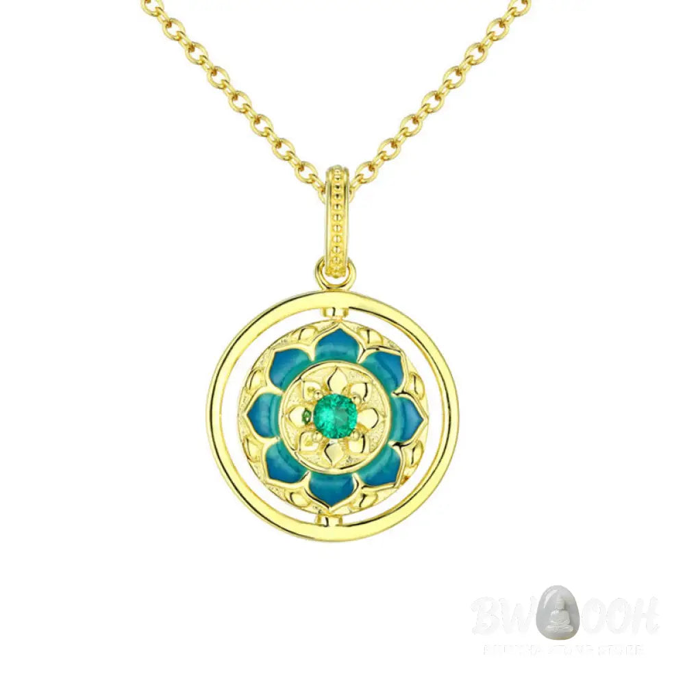 Buddha Stones 925 Sterling Silver Lotus Flower Floral Zircon Enlightenment Rotatable Necklace Pendant - BWOOOH