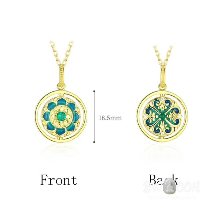 Buddha Stones 925 Sterling Silver Lotus Flower Floral Zircon Enlightenment Rotatable Necklace Pendant - BWOOOH