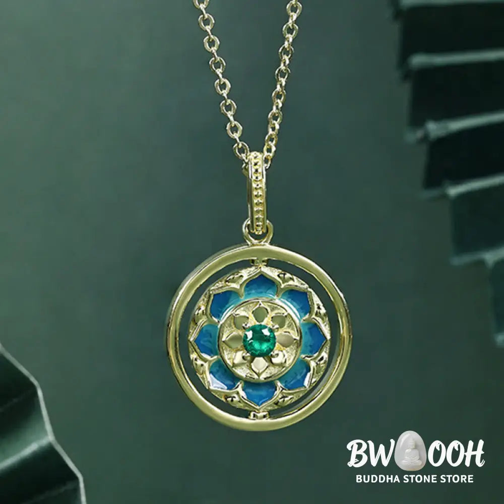 Buddha Stones 925 Sterling Silver Lotus Flower Floral Zircon Enlightenment Rotatable Necklace Pendant - BWOOOH
