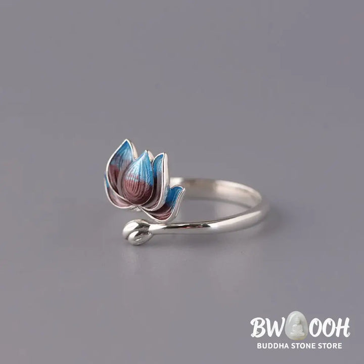 Buddha Stones 925 Sterling Silver Lotus Flower New Beginning Adjustable Ring - BWOOOH - LOTUS(Enlightenment♥New