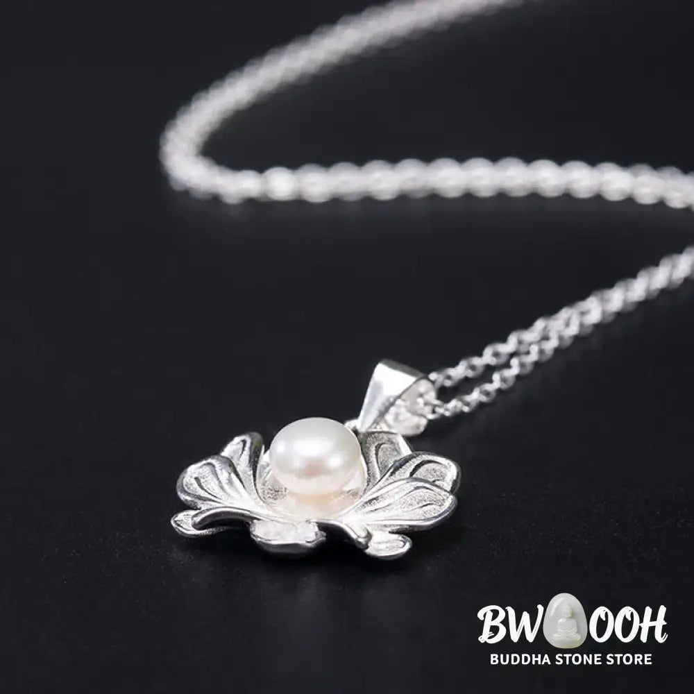 Buddha Stones 925 Sterling Silver Lotus Flower Pearl Wealth Necklace Pendant - BWOOOH - Pearl (Happiness ♥ Calm)