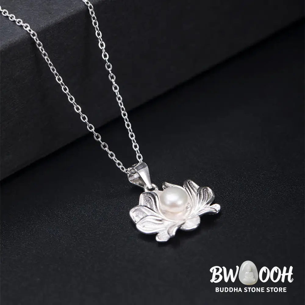 Buddha Stones 925 Sterling Silver Lotus Flower Pearl Wealth Necklace Pendant - BWOOOH - Pearl (Happiness ♥ Calm)