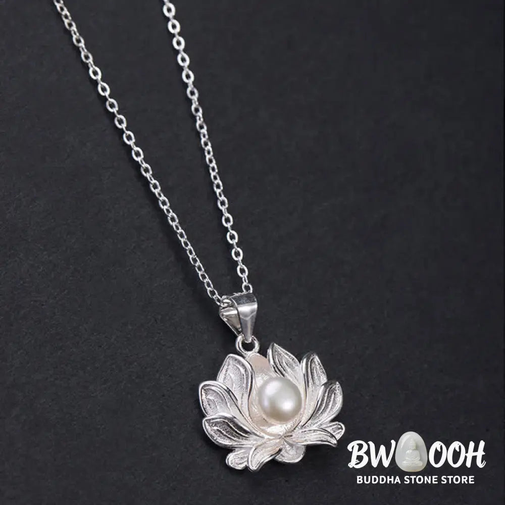 Buddha Stones 925 Sterling Silver Lotus Flower Pearl Wealth Necklace Pendant - BWOOOH - Pearl (Happiness ♥ Calm)
