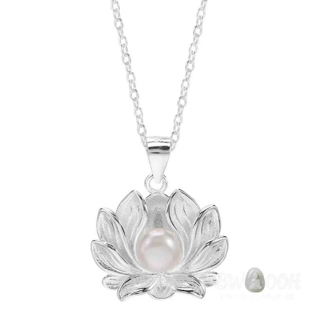 Buddha Stones 925 Sterling Silver Lotus Flower Pearl Wealth Necklace Pendant - BWOOOH - Pearl (Happiness ♥ Calm)