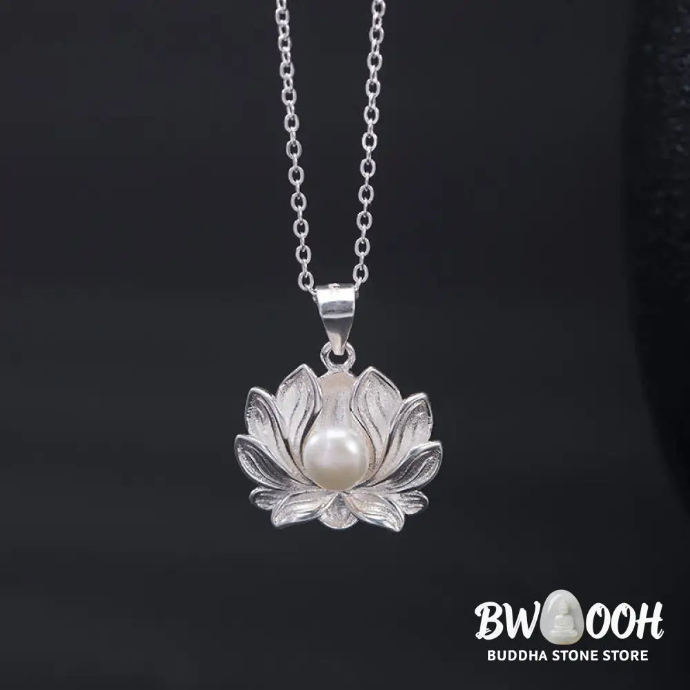 Buddha Stones 925 Sterling Silver Lotus Flower Pearl Wealth Necklace Pendant - BWOOOH - Pearl (Happiness ♥ Calm)