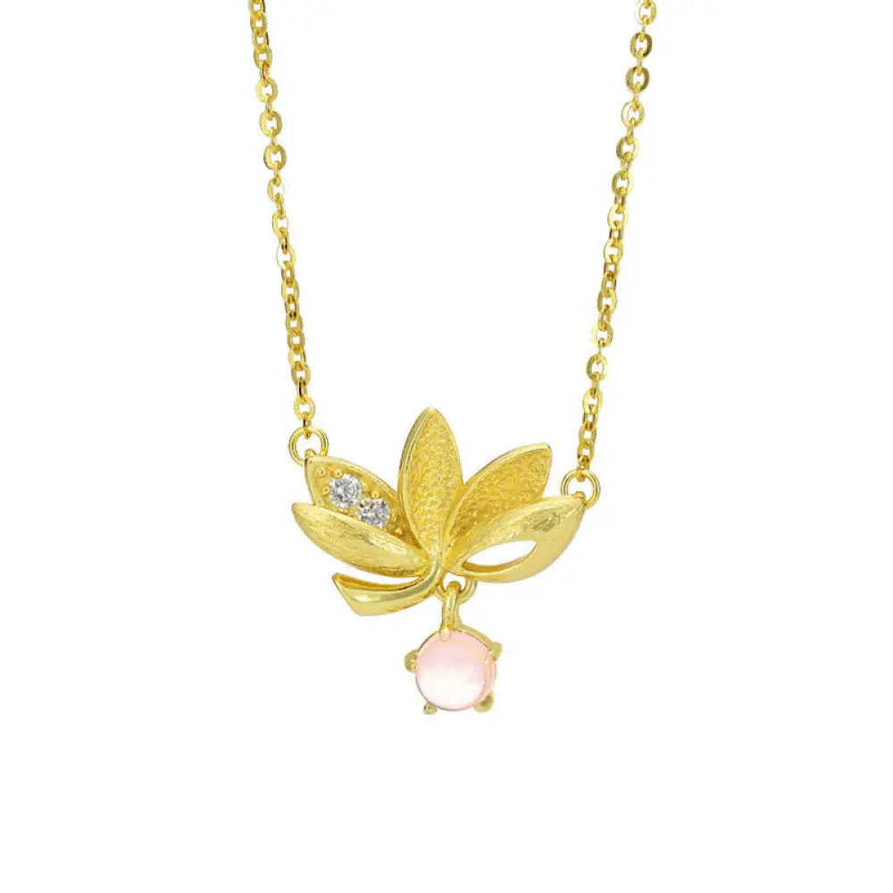 Buddha Stones 925 Sterling Silver Lotus Keep away evil spirits Necklace Pendant - BWOOOH - 925 Sterling Silver 18K Gold