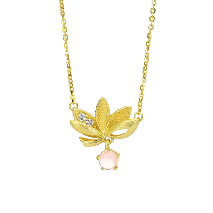 Buddha Stones 925 Sterling Silver Lotus Keep away evil spirits Necklace Pendant - BWOOOH - 925 Sterling Silver 18K Gold