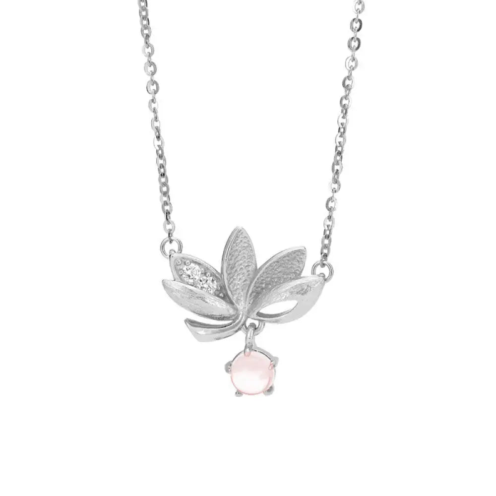 Buddha Stones 925 Sterling Silver Lotus Keep away evil spirits Necklace Pendant - BWOOOH - 925 Sterling Silver White